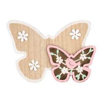 Fluture din lemn pe stativ in nuante roz, 10 cm